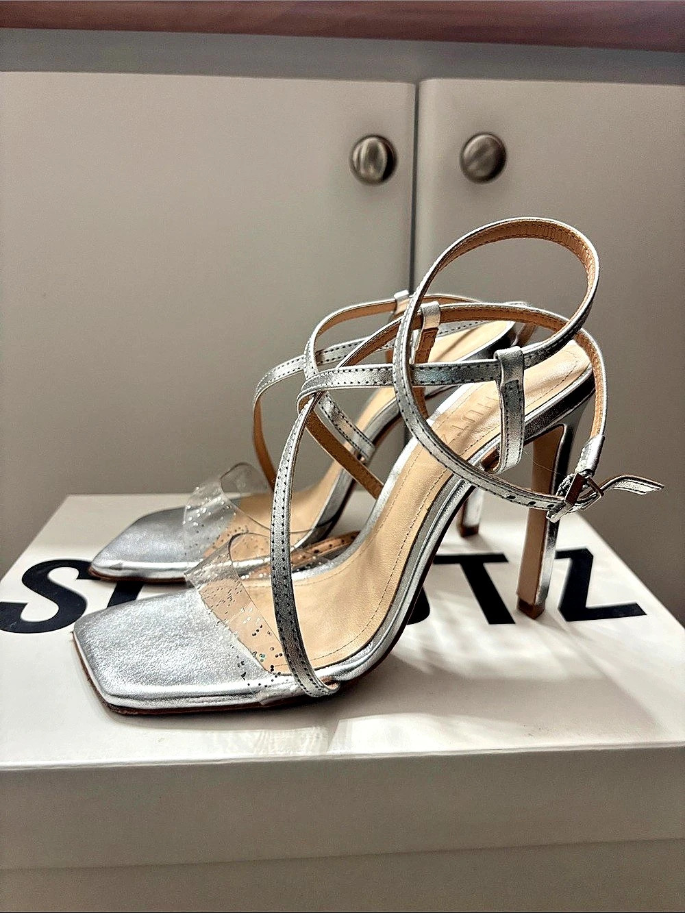 Schutz Silver Strappy Heels